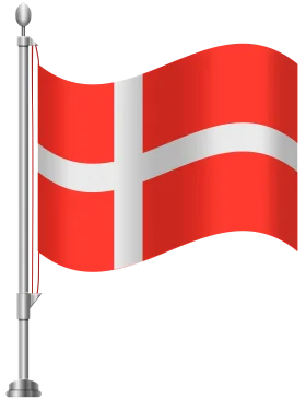 Denmark National Flag Clipart Waving on Metallic Flagpole Vector Illustration