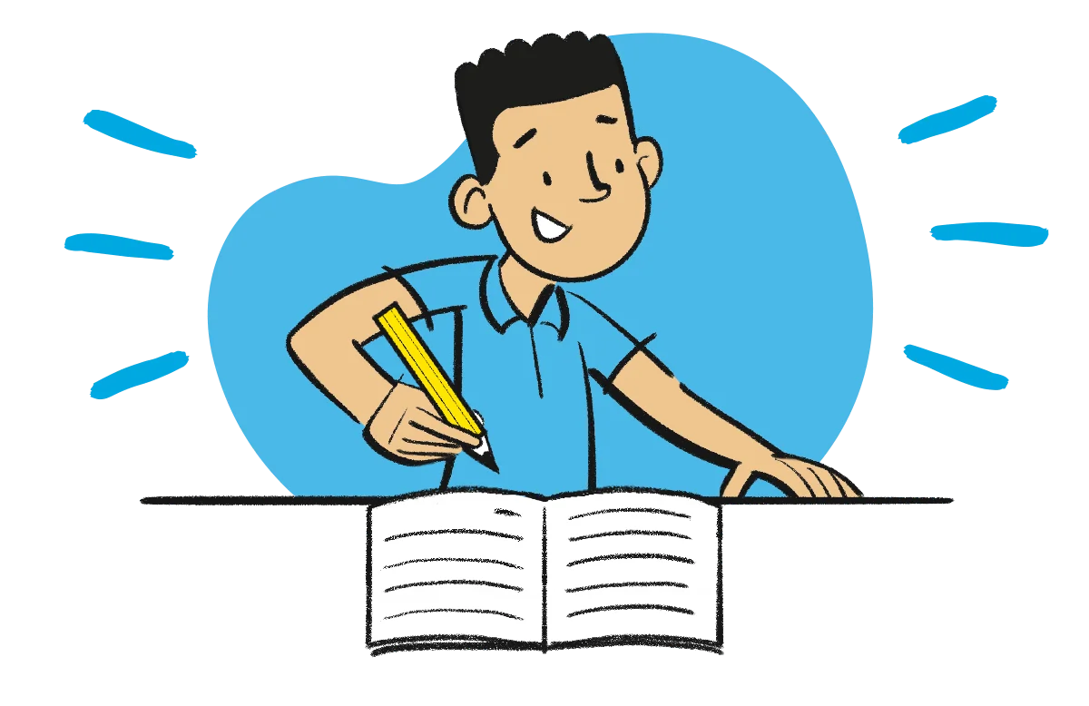 Diligent Student Studying and Taking Notes Cartoon Clipart Illustration