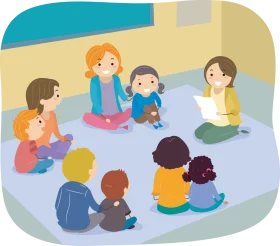 Diverse Classroom Gathering: Children Engaged in Collaborative Learning Clipart