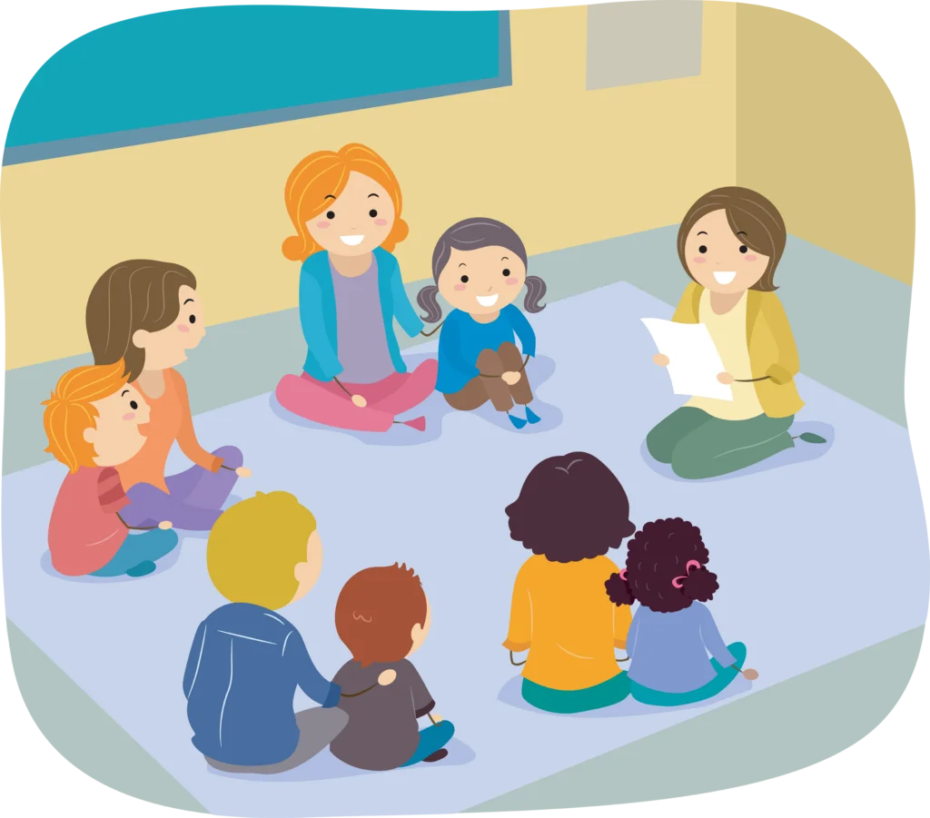 Diverse Classroom Gathering: Children Engaged in Collaborative Learning Clipart