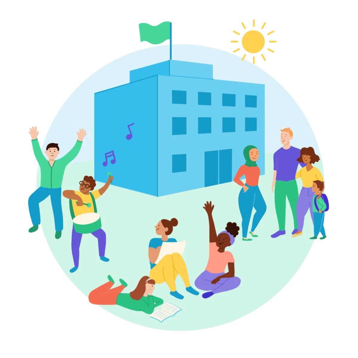 Diverse Student Community Campus Life Clipart Illustration Design