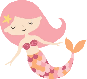 Enchanting Pink Mermaid Clipart - Whimsical Cartoon Sea Creature Illustration