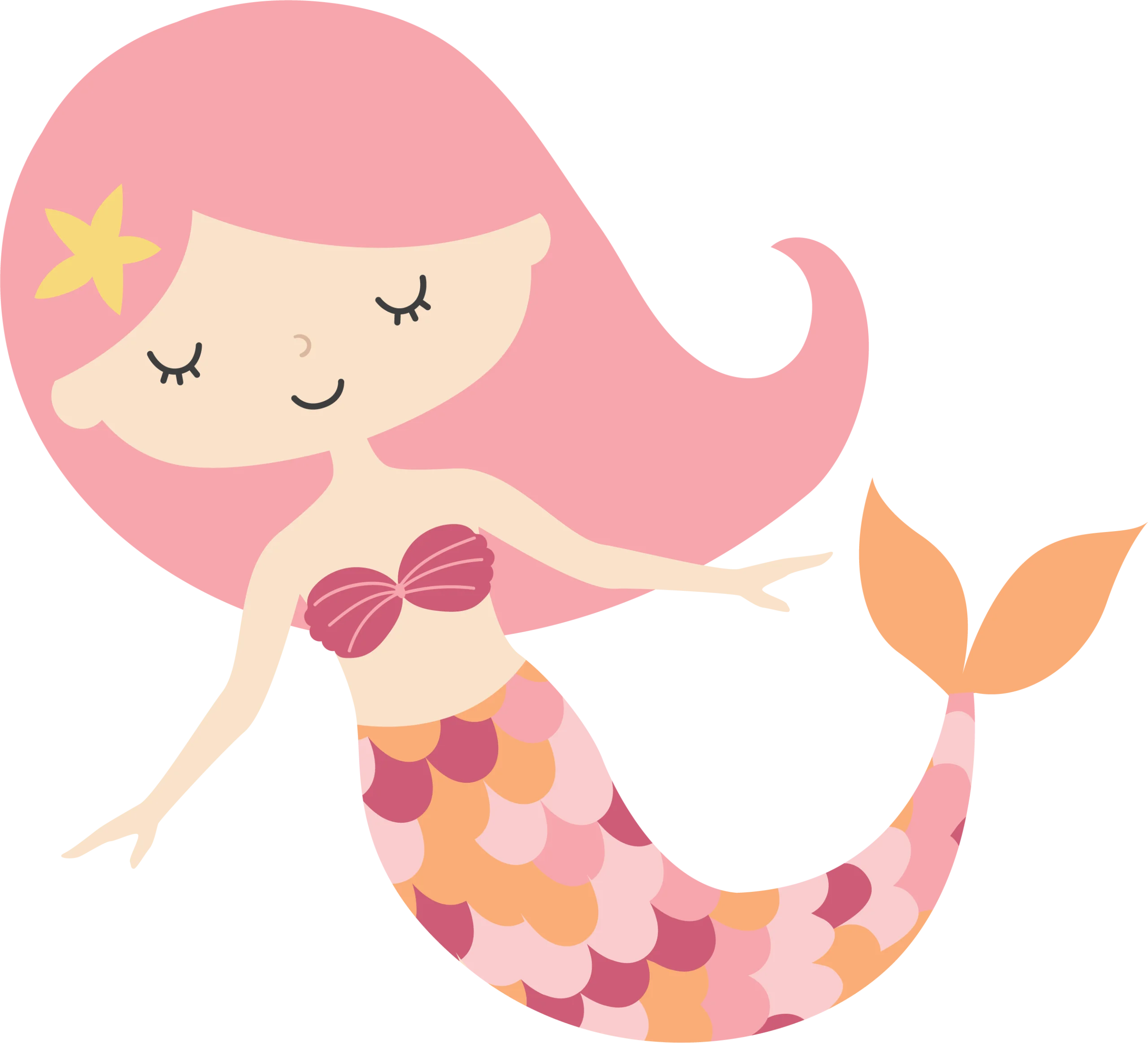Enchanting Pink Mermaid Clipart - Whimsical Cartoon Sea Creature Illustration