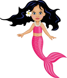 Enchanting Pink Mermaid Clipart with Flowing Black Hair and Sparkling Charm