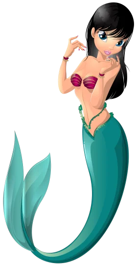 Enchanting Teal and Black Haired Mermaid Cartoon Clipart Illustration