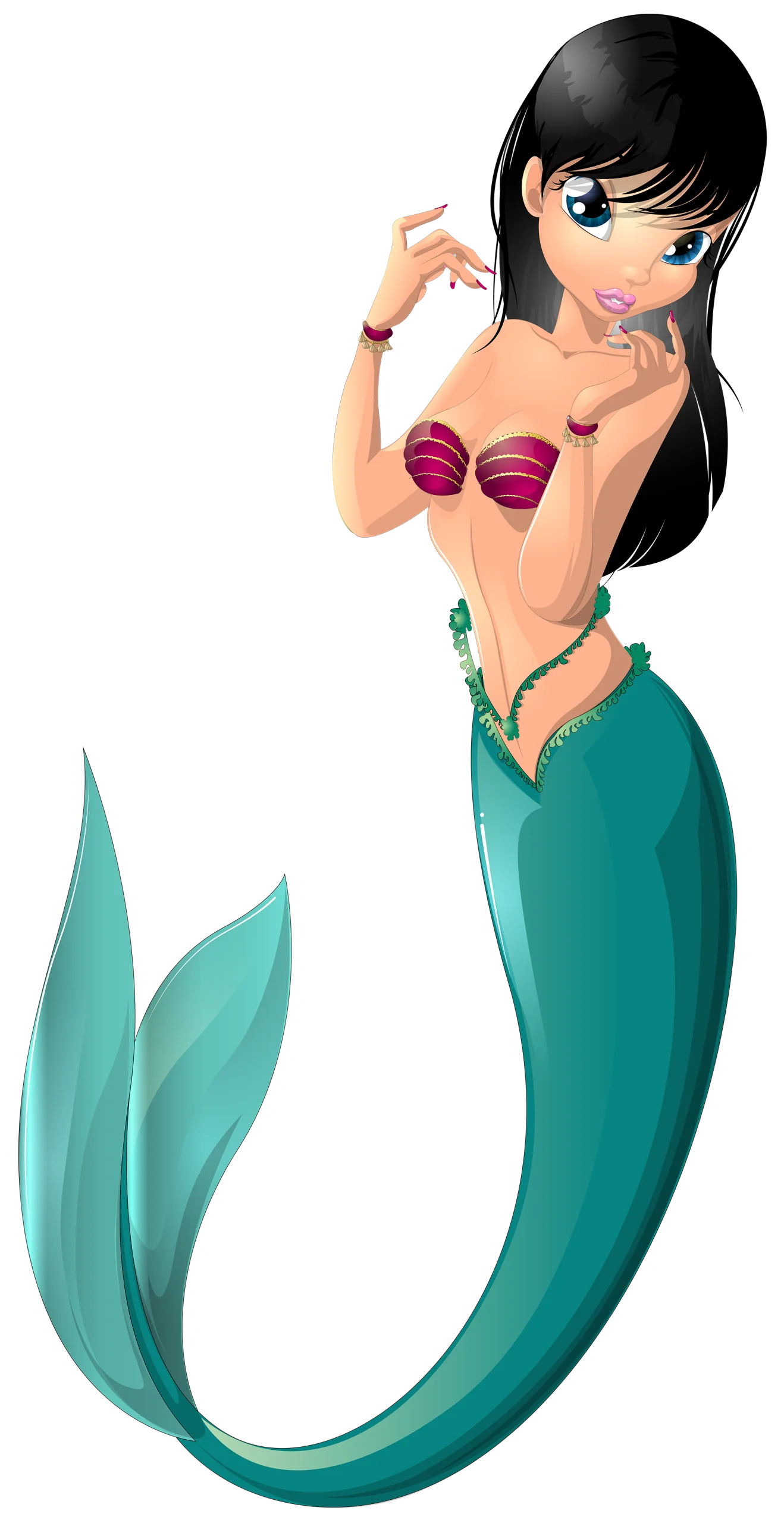 Enchanting Teal and Magenta Mermaid Clipart with Graceful Pose