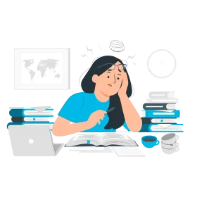Exhausted Student Studying Late at Night Clipart Illustration