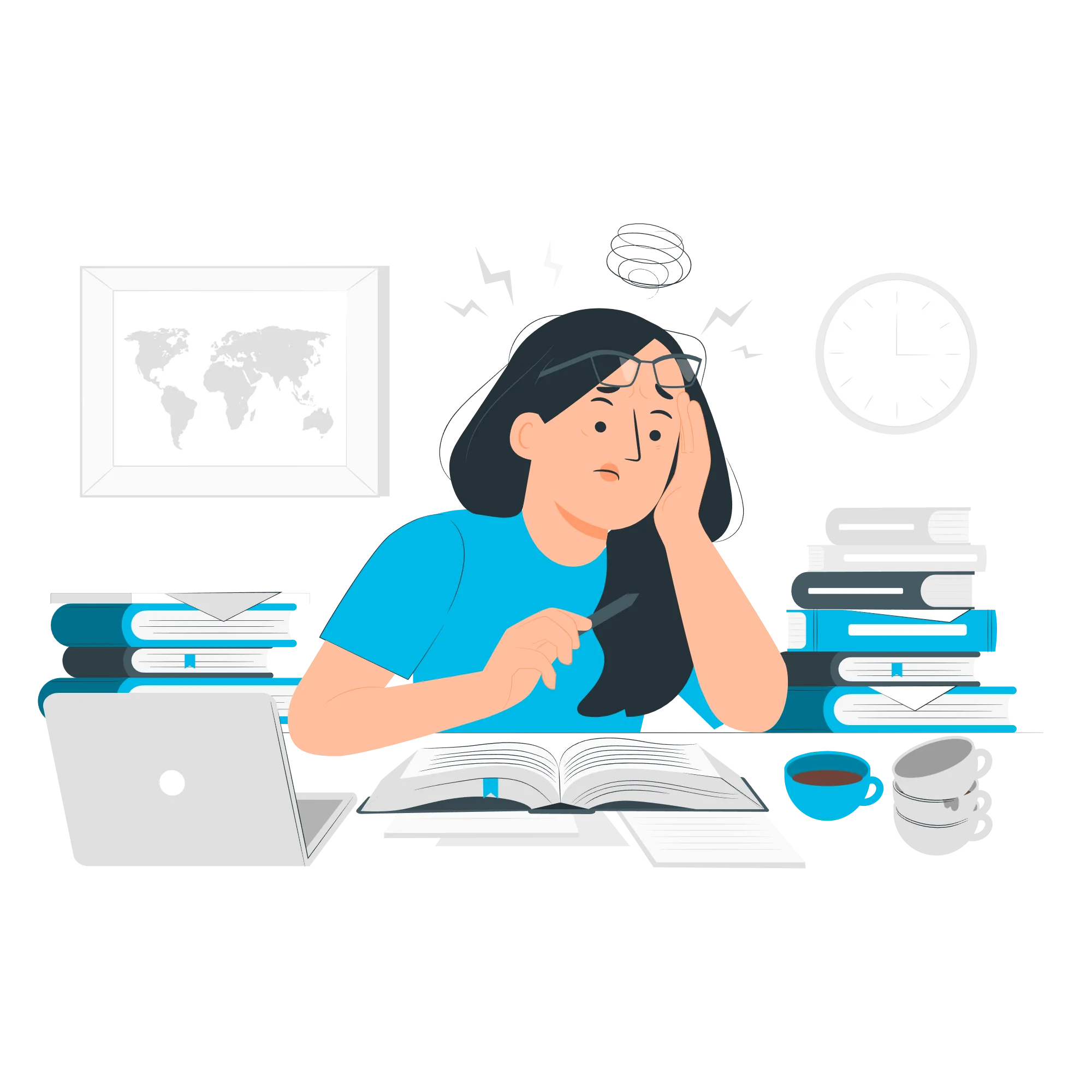 Exhausted Student Studying Late at Night Clipart Illustration