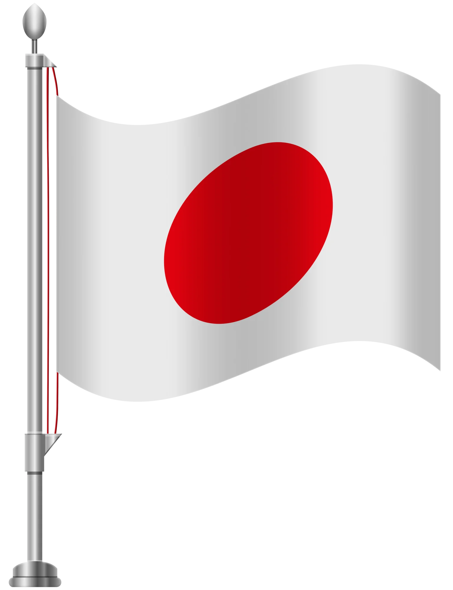 Official National Flag of Japan Clipart - Waving Design on Metallic Pole