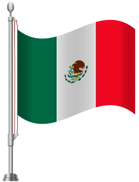 Official National Flag of Mexico Clipart - Waving on Metallic Pole Design