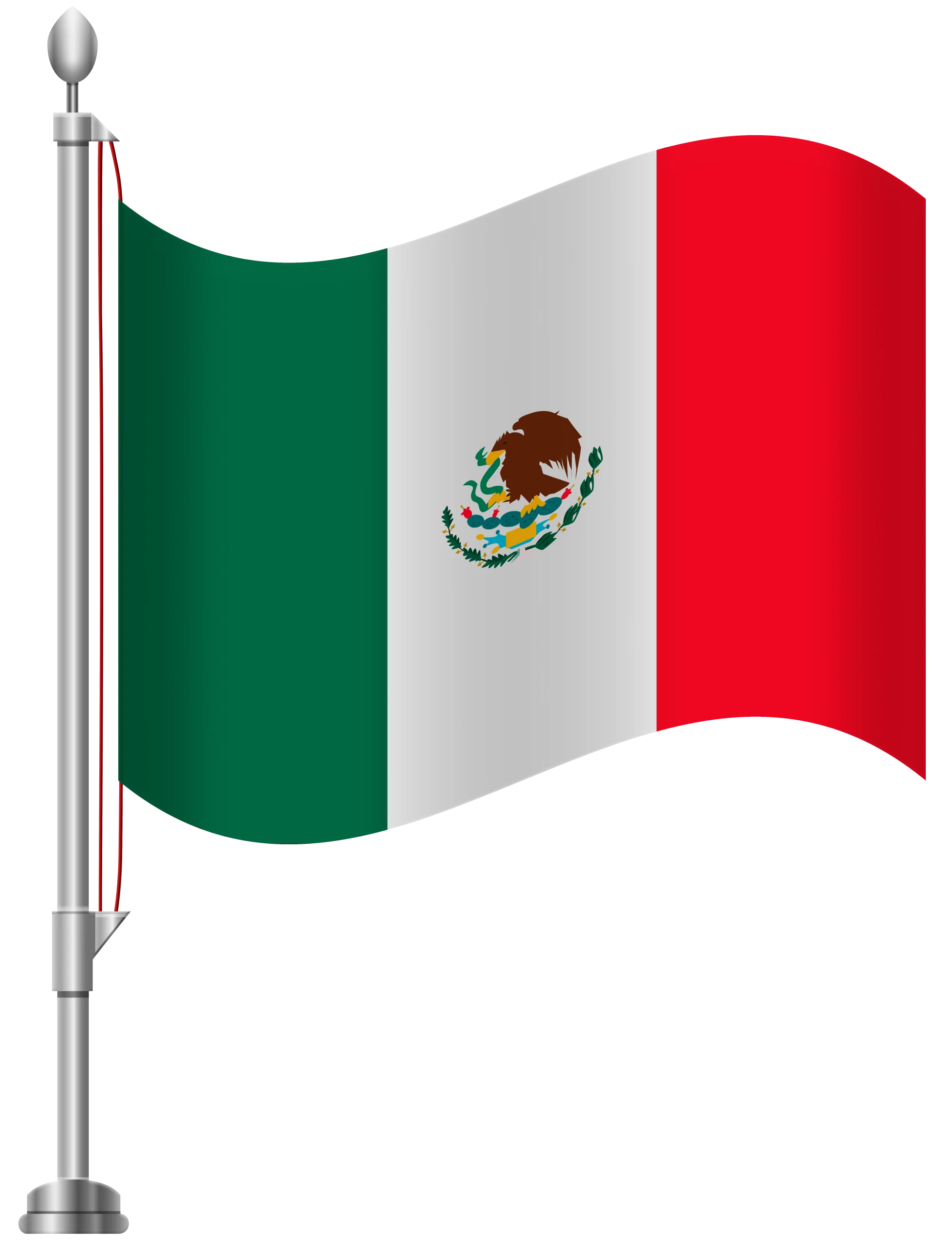 Official National Flag of Mexico Clipart - Waving on Metallic Pole Design