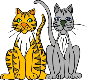 Playful and Charming Gray and Yellow Tabby Cats Cartoon Clipart Illustration