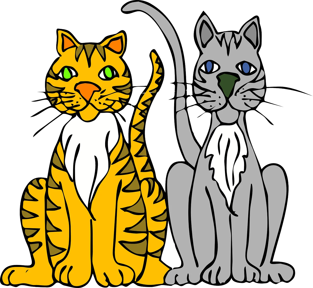Playful and Charming Gray and Yellow Tabby Cats Cartoon Clipart Illustration