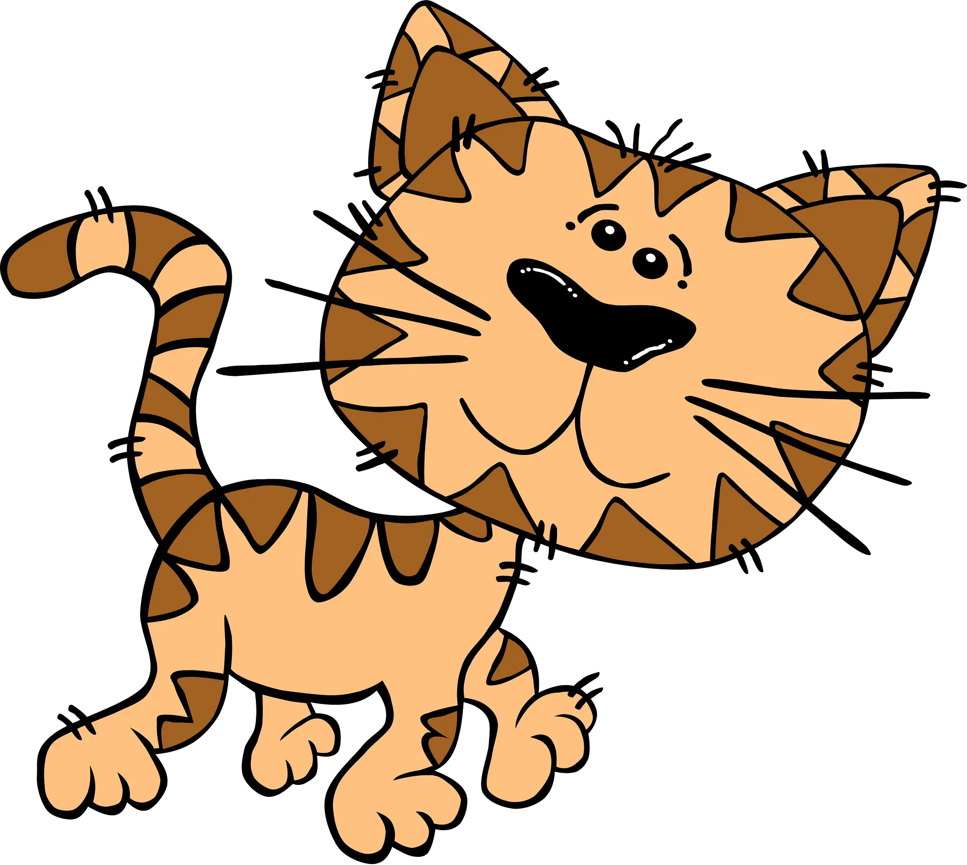 Playful Cartoon Striped Cat Clipart - Whimsical Feline Character Design