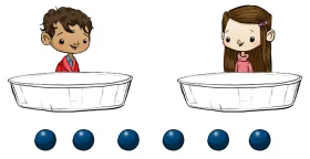 Playful Math Learning Clipart: Students Comparing Marbles and Counting Spheres