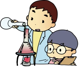 Science Classroom Clipart: Young Students Conducting Chemistry Experiment
