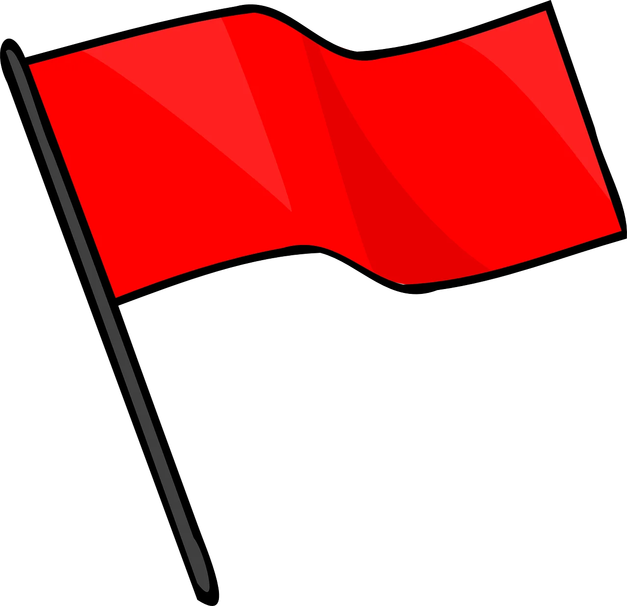 Simple Solid Red Flag Waving on Flagpole Clipart - Minimalist Design