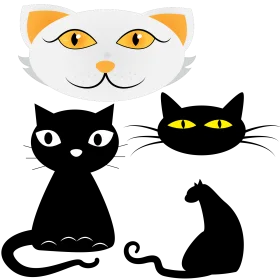 Stylish Black and White Cartoon Cats Clipart Collection with Playful Design