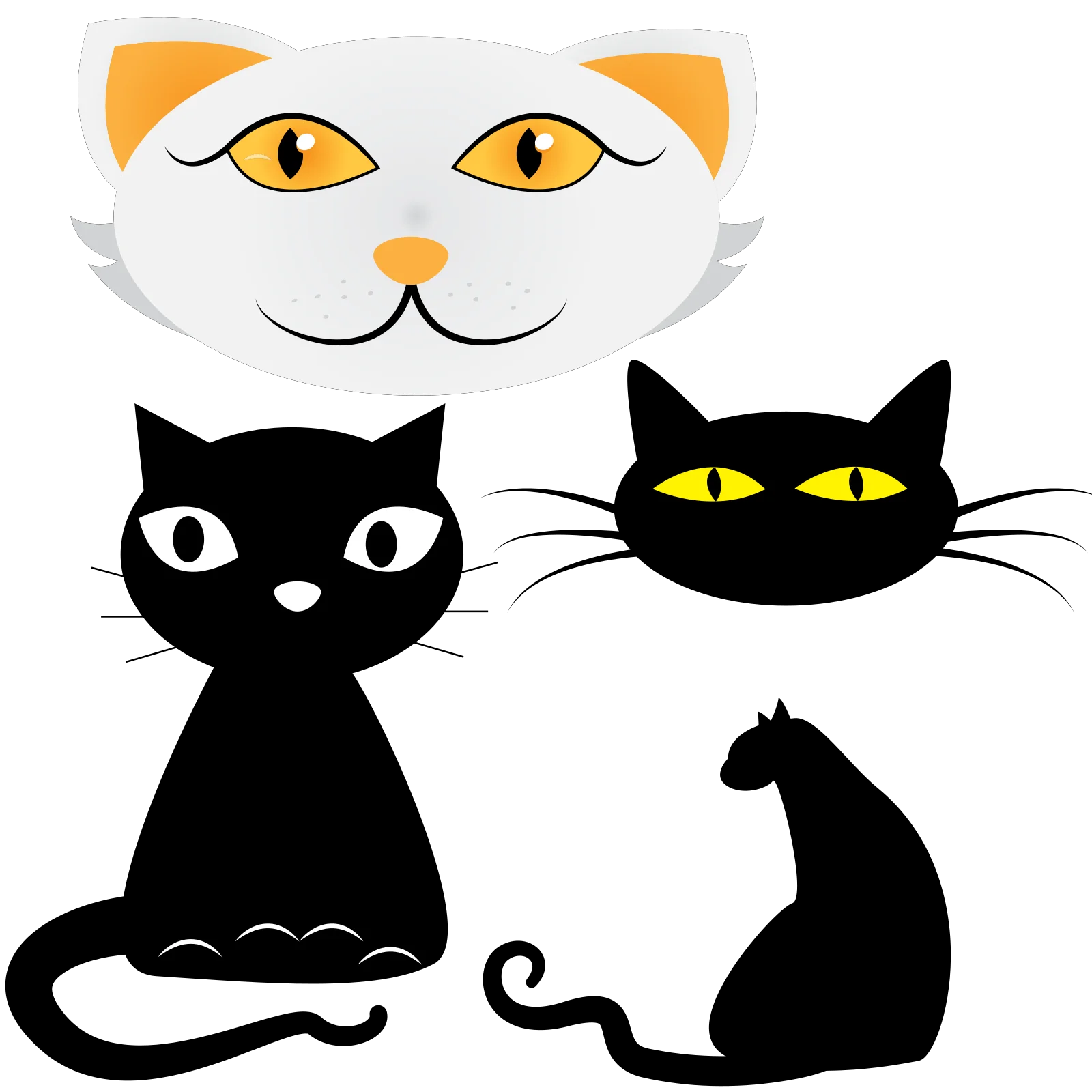 Stylish Black and White Cartoon Cats Clipart Collection with Playful Design