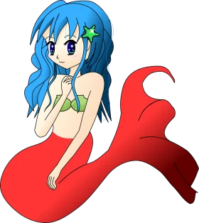 Adorable Blue-Haired Anime Mermaid Clipart with Starfish Hair Accessory