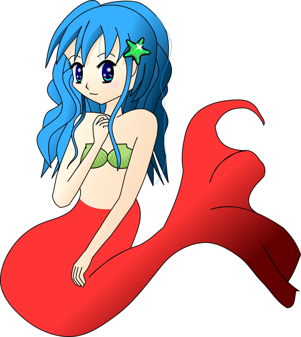 Adorable Blue-Haired Anime Mermaid Clipart with Starfish Hair Accessory