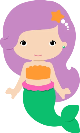 Adorable Pastel Mermaid Clipart with Purple Hair and Star Accessory