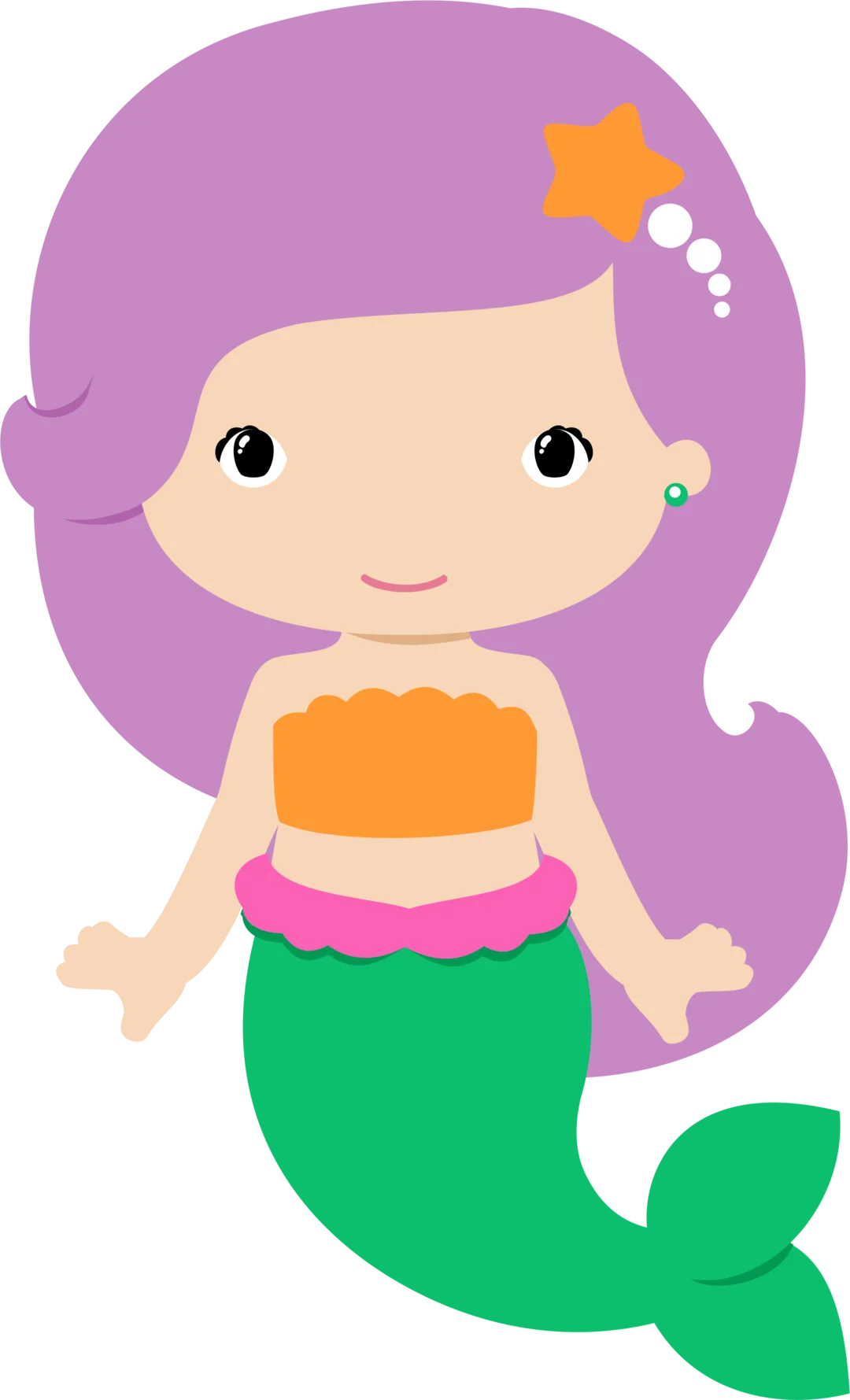 Adorable Pastel Mermaid Clipart with Purple Hair and Star Accessory
