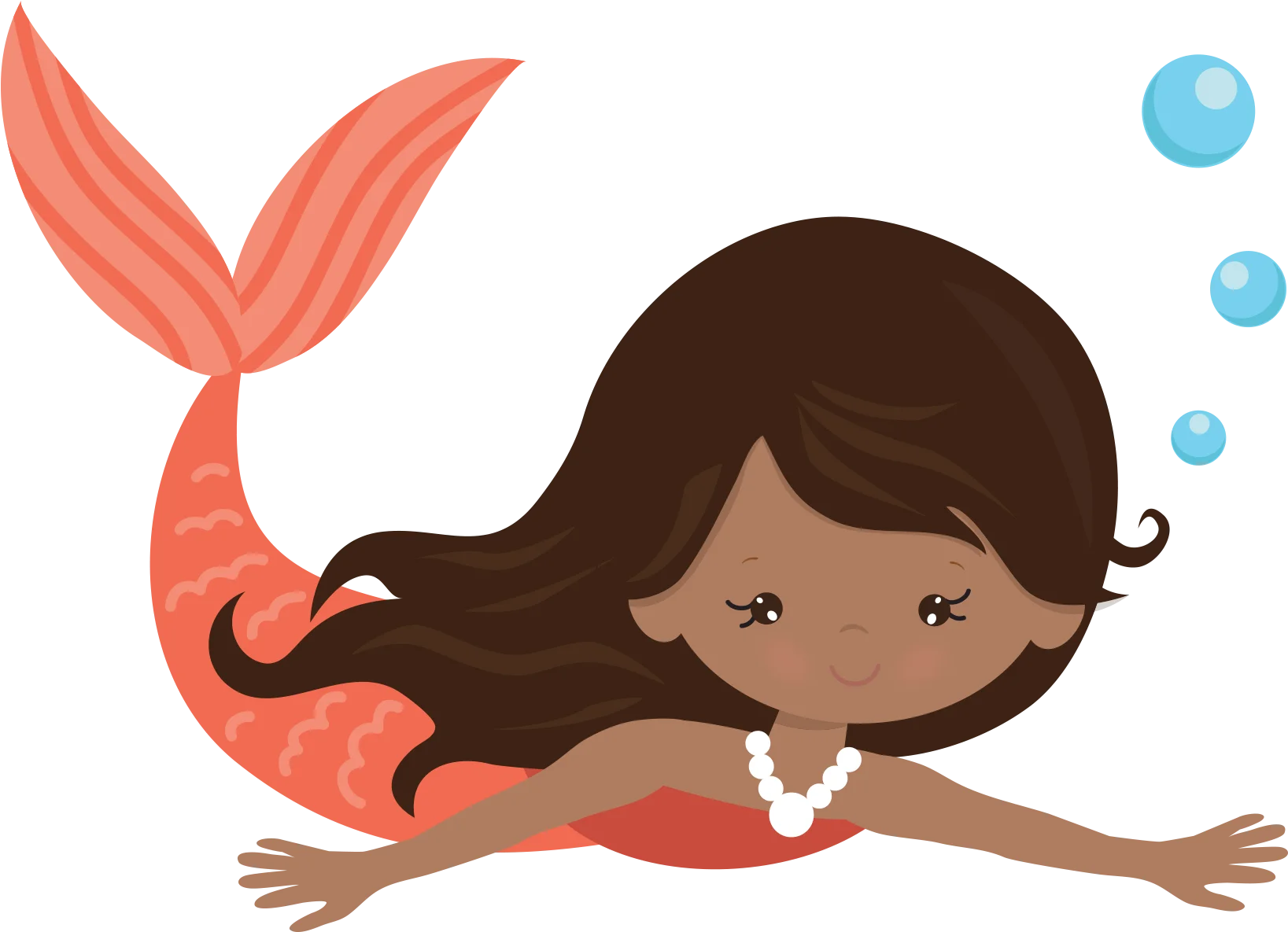 Adorable Whimsical Underwater Mermaid Clipart with Playful Coral and Blue Bubbles