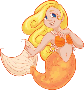 Cheerful Orange Mermaid Clipart with Flowing Golden Locks and Sunny Smile