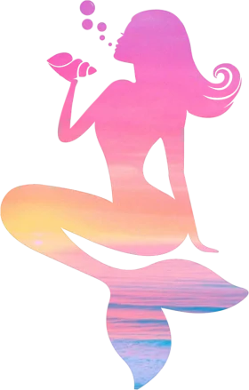 Dreamy Pastel Mermaid Silhouette Clipart with Sunset Ocean Gradient