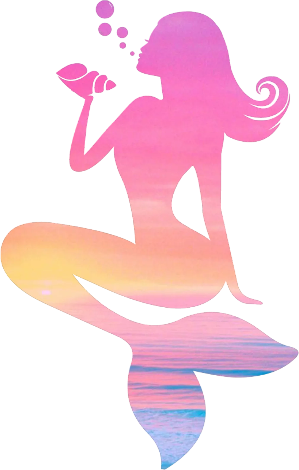 Dreamy Pastel Mermaid Silhouette Clipart with Sunset Ocean Gradient