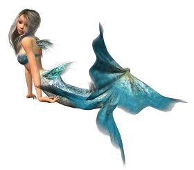 Enchanting Blue Turquoise Mermaid Tail Clipart Illustration with Elegant Pose