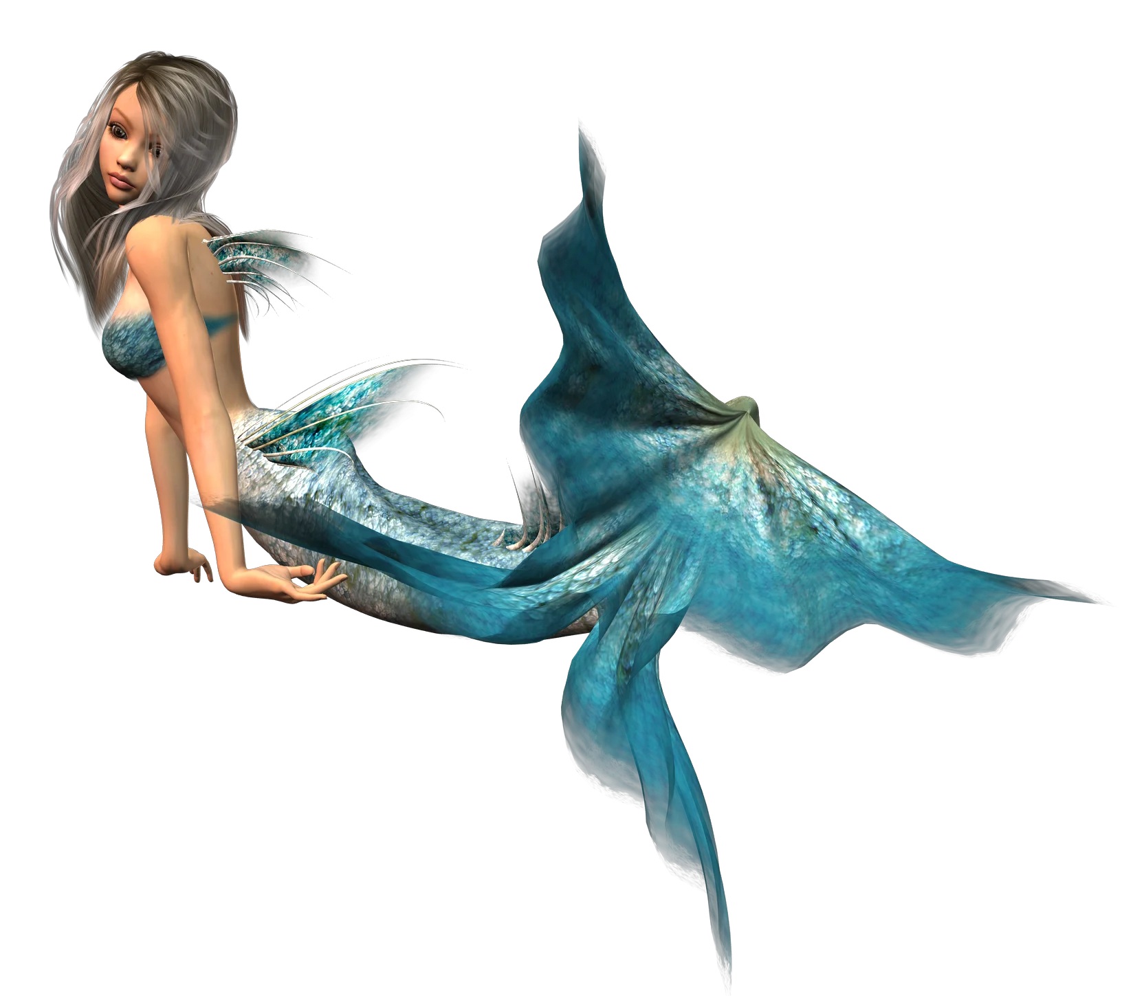 Enchanting Blue Turquoise Mermaid Tail Clipart Illustration with Elegant Pose