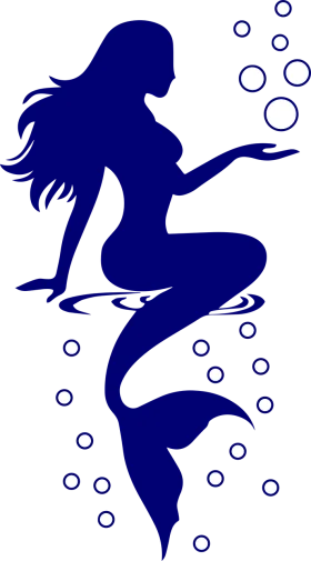 Enchanting Deep Blue Silhouette of Mermaid Clipart with Whimsical Bubble Accents