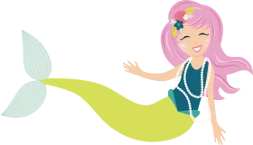 Enchanting Pastel Mermaid Clipart with Soft Pink Hair and Seafoam Tail