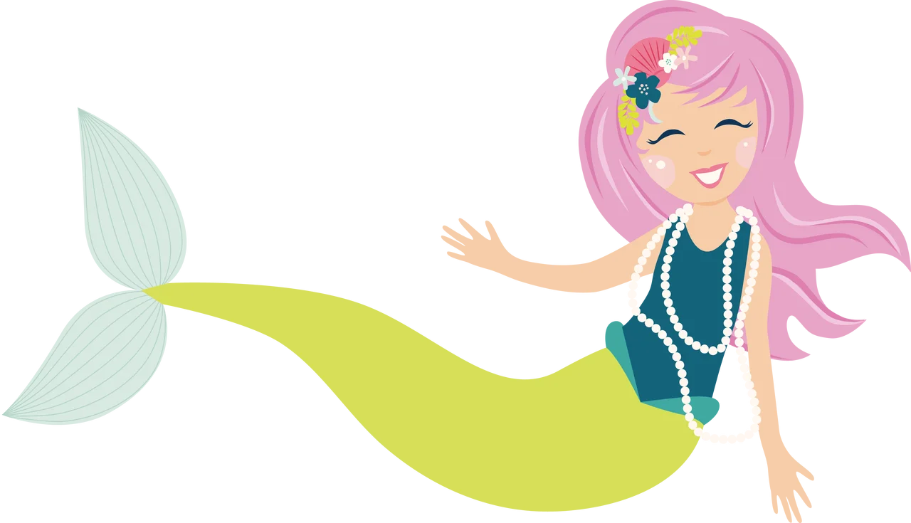 Enchanting Pastel Mermaid Clipart with Soft Pink Hair and Seafoam Tail