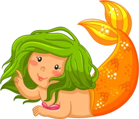 Whimsical Green-Haired Mermaid Clipart with Sunshine-Colored Tail Design