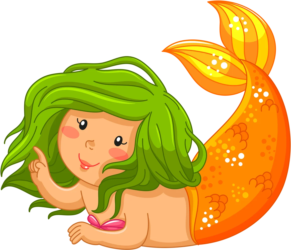 Whimsical Green-Haired Mermaid Clipart with Sunshine-Colored Tail Design