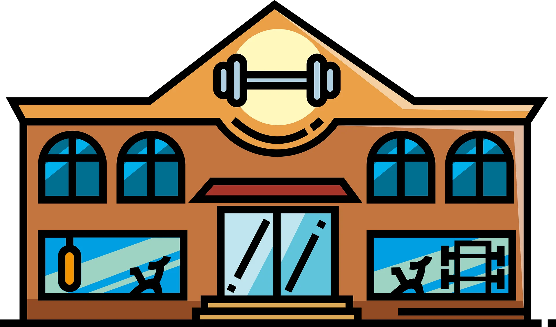 Classic Fitness Center Cartoon Clipart Illustration with Exercise Equipment