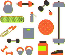 Comprehensive Fitness Equipment and Exercise Gear Illustration Clipart Collection