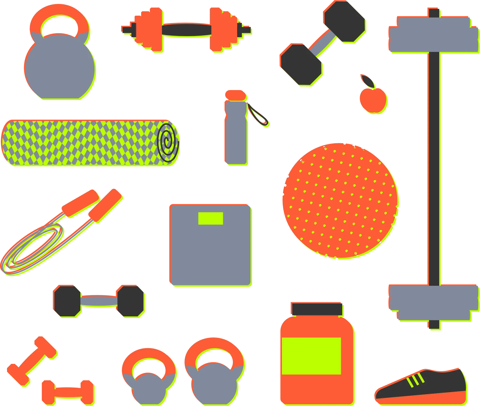Comprehensive Fitness Equipment and Exercise Gear Illustration Clipart Collection