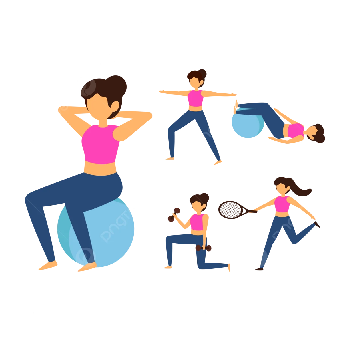 Dynamic Female Fitness Clipart Collection Showcasing Diverse Exercise Poses