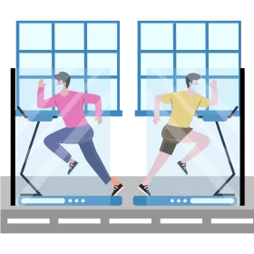 Dynamic Fitness Studio Clipart: Modern Exercise Equipment Illustration