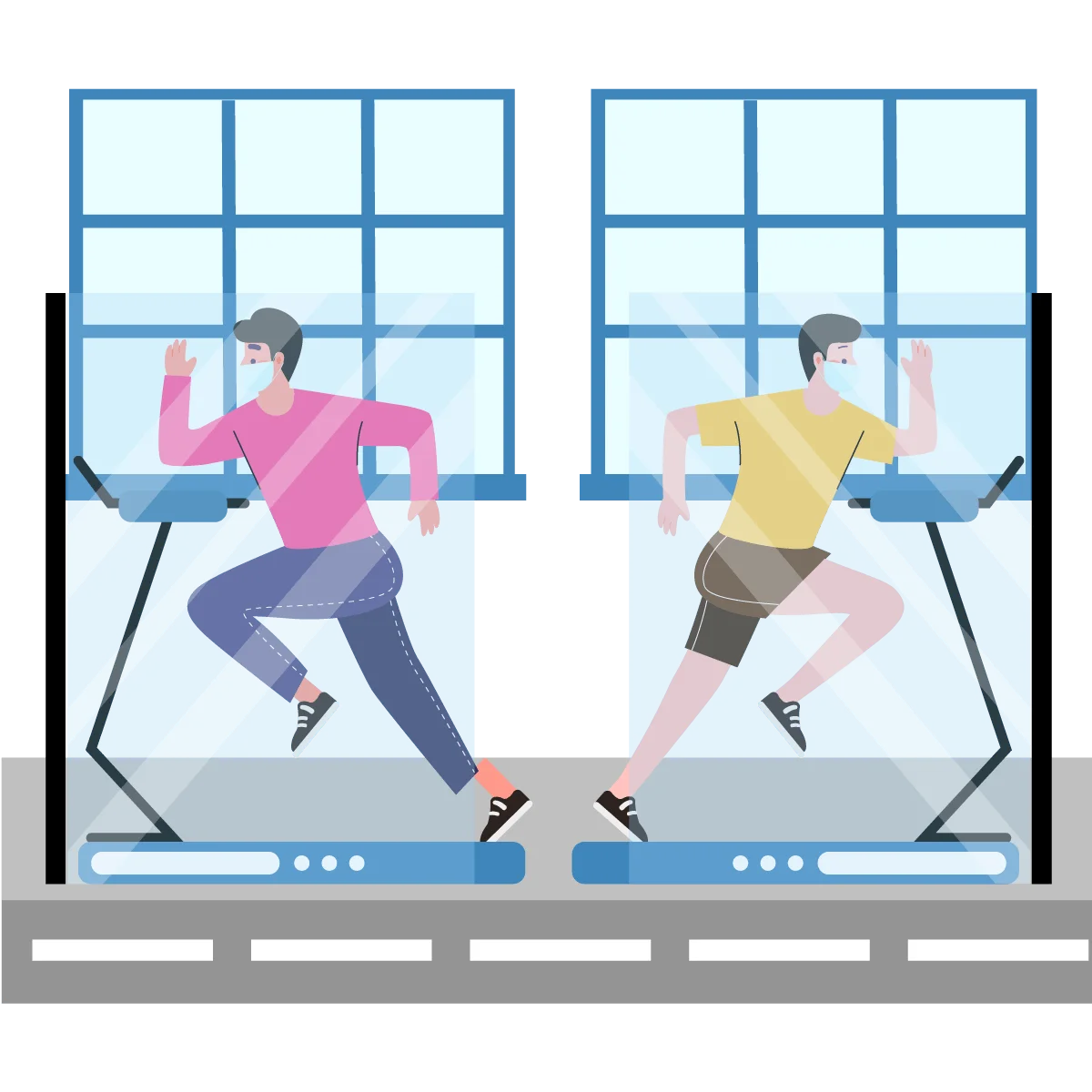Dynamic Fitness Studio Clipart: Modern Exercise Equipment Illustration