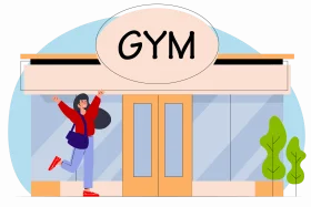 Energetic Fitness Enthusiast Posing Outside Modern Gym Clipart Design