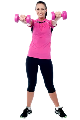 Energetic Fitness Model Demonstrating Full-Body Dumbbell Exercise Clipart