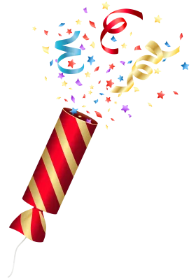 Festive Celebration Explosion: Colorful Party Popper Clipart with Swirling Streamers