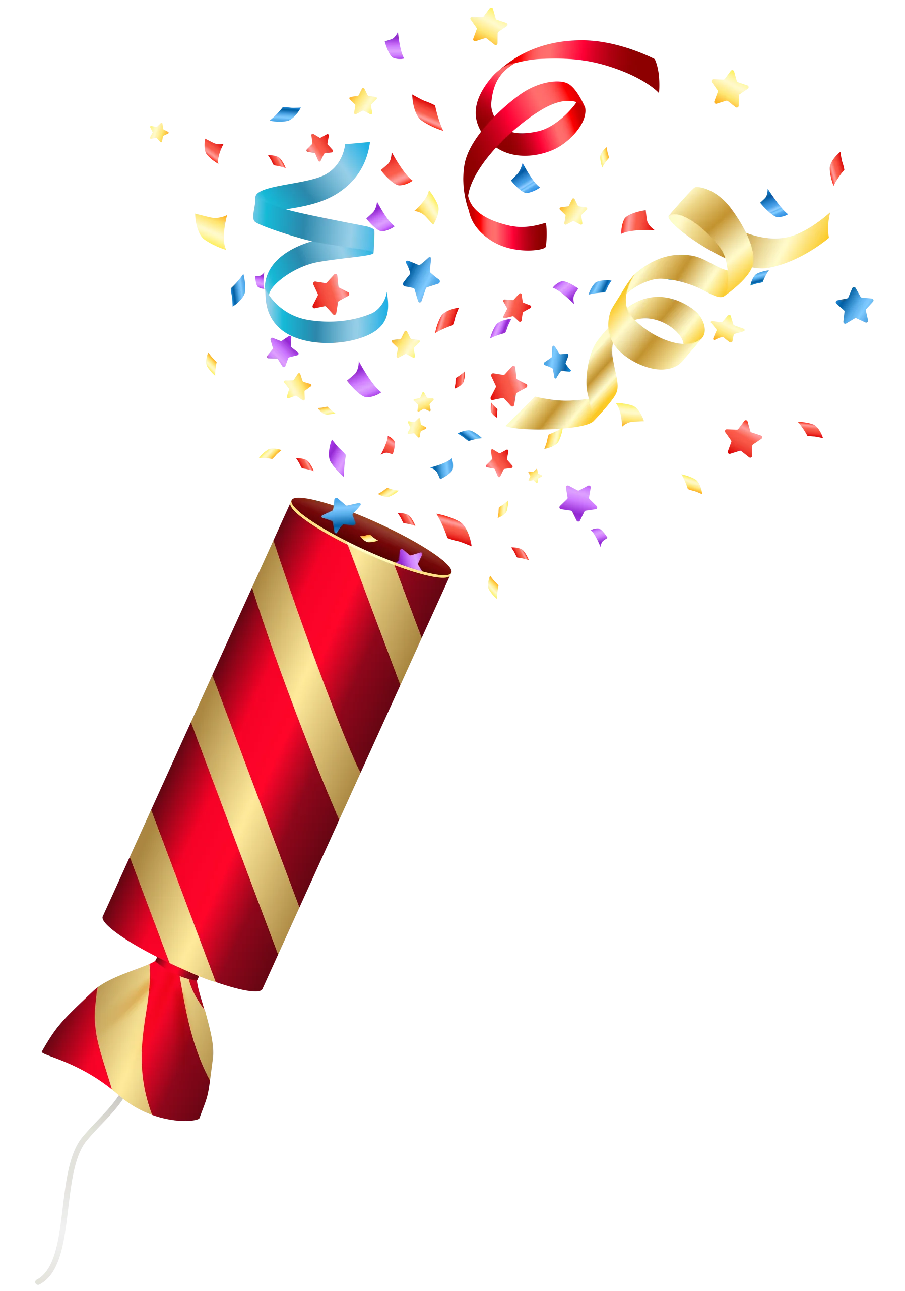 Festive Celebration Explosion: Colorful Party Popper Clipart with Swirling Streamers