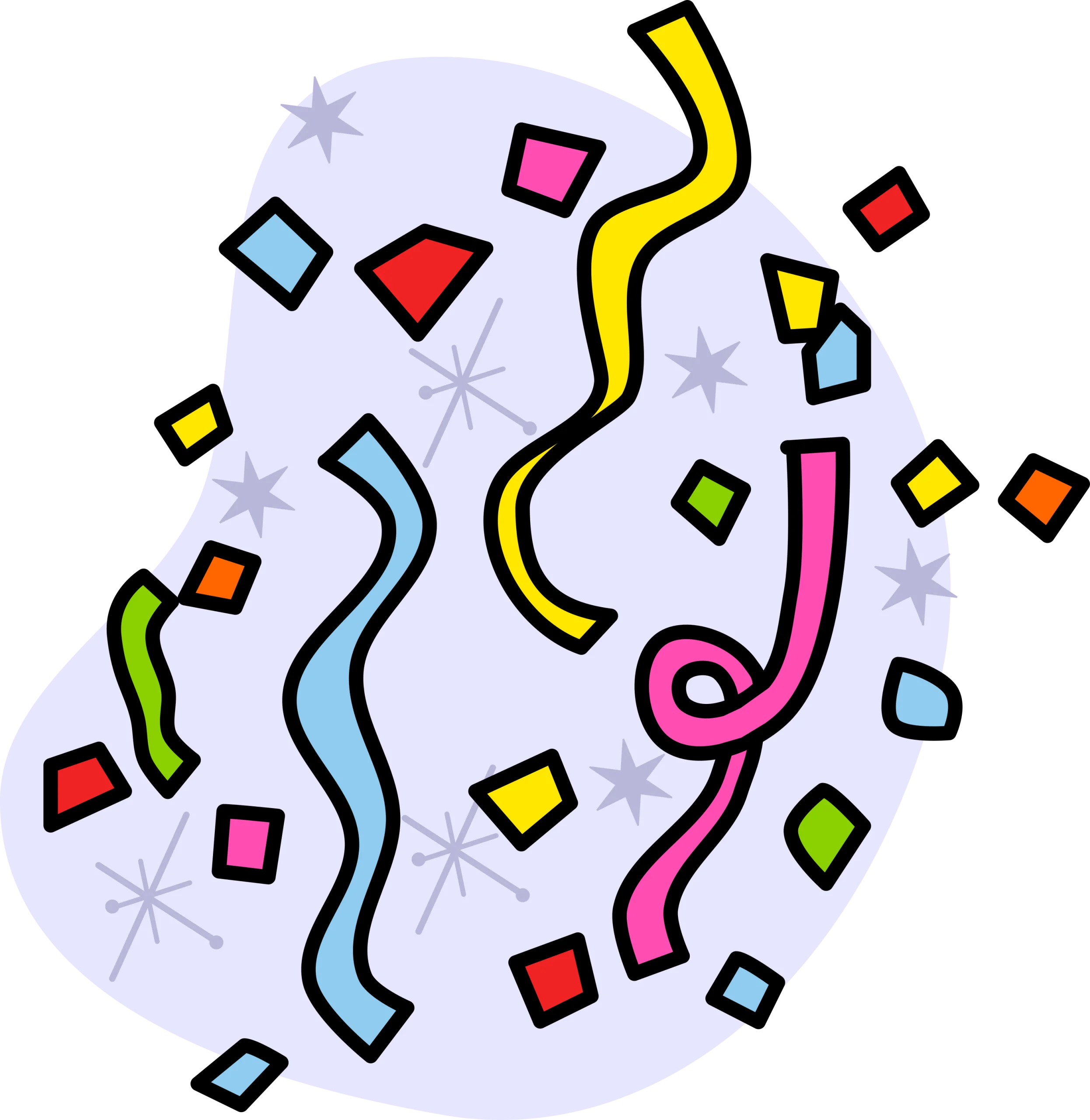 Festive Party Celebration Confetti Clipart with Dynamic Swirling Shapes