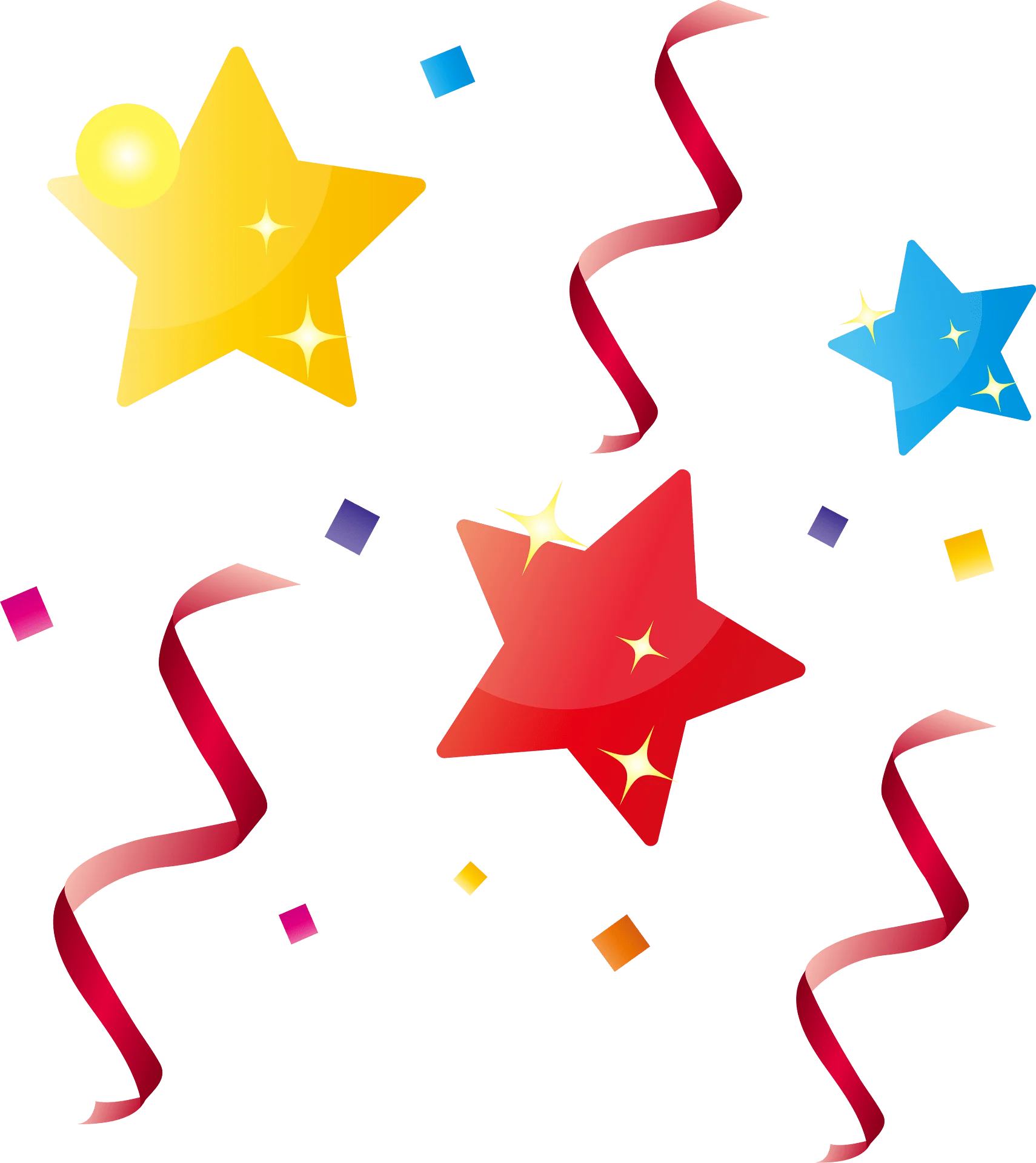 Festive Star-Studded Celebration Clipart with Dynamic Ribbon Streamers